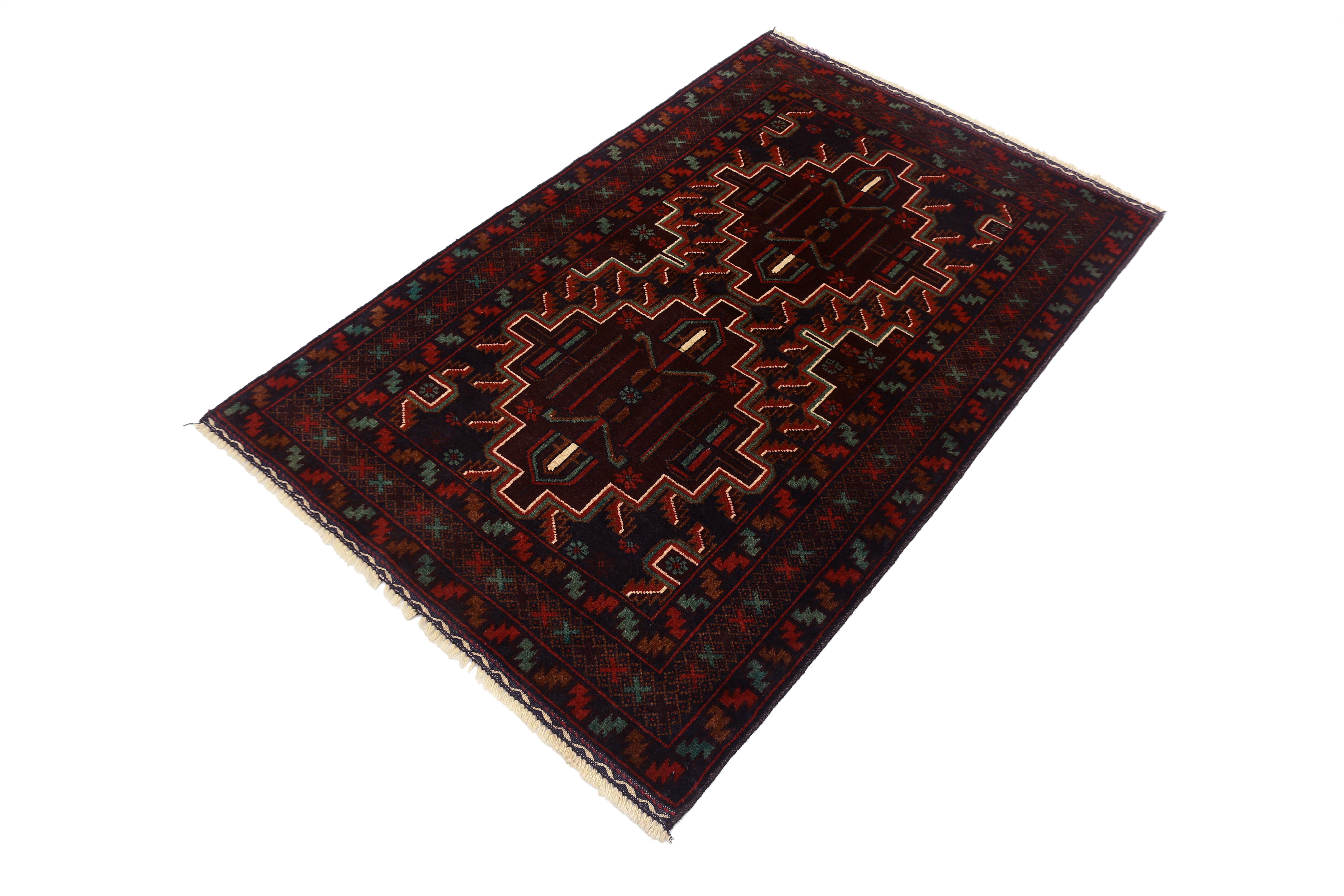 3' X 5' Blue Handmade Adraskan Baluchi Afghan Rug Rectangular
