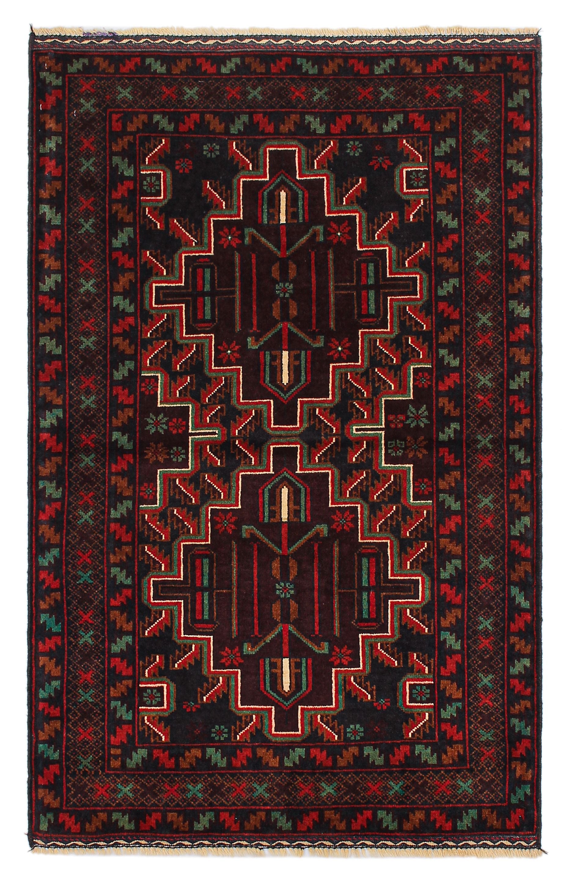 3' X 5' Blue Handmade Adraskan Baluchi Afghan Rug Rectangular