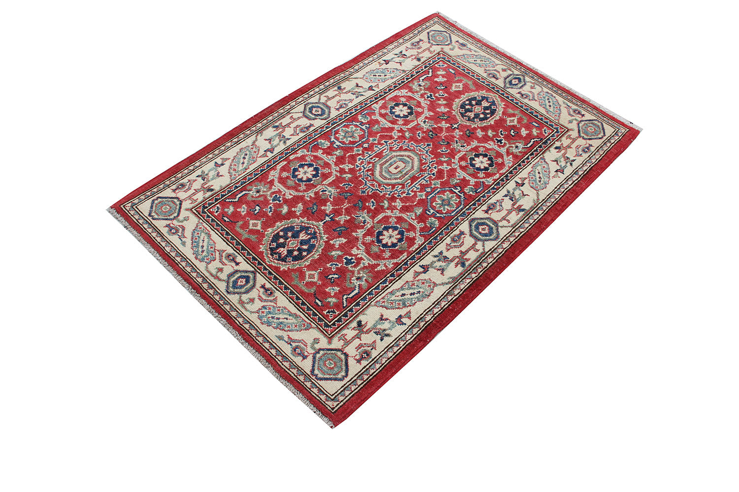 3' X 4' Red Handmade KAZAK Rug Rectangular