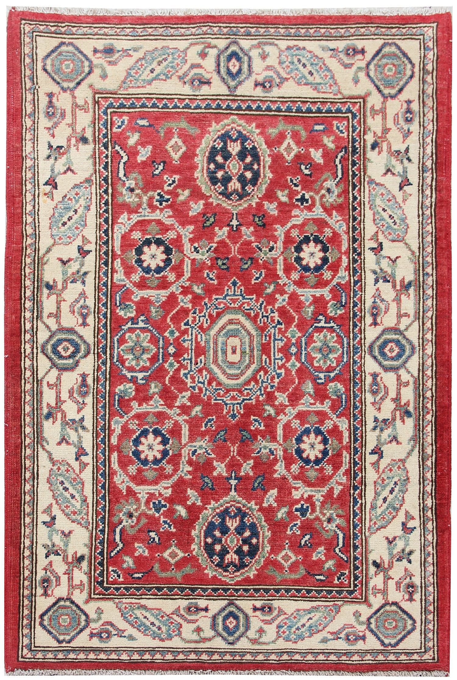 3' X 4' Red Handmade KAZAK Rug Rectangular