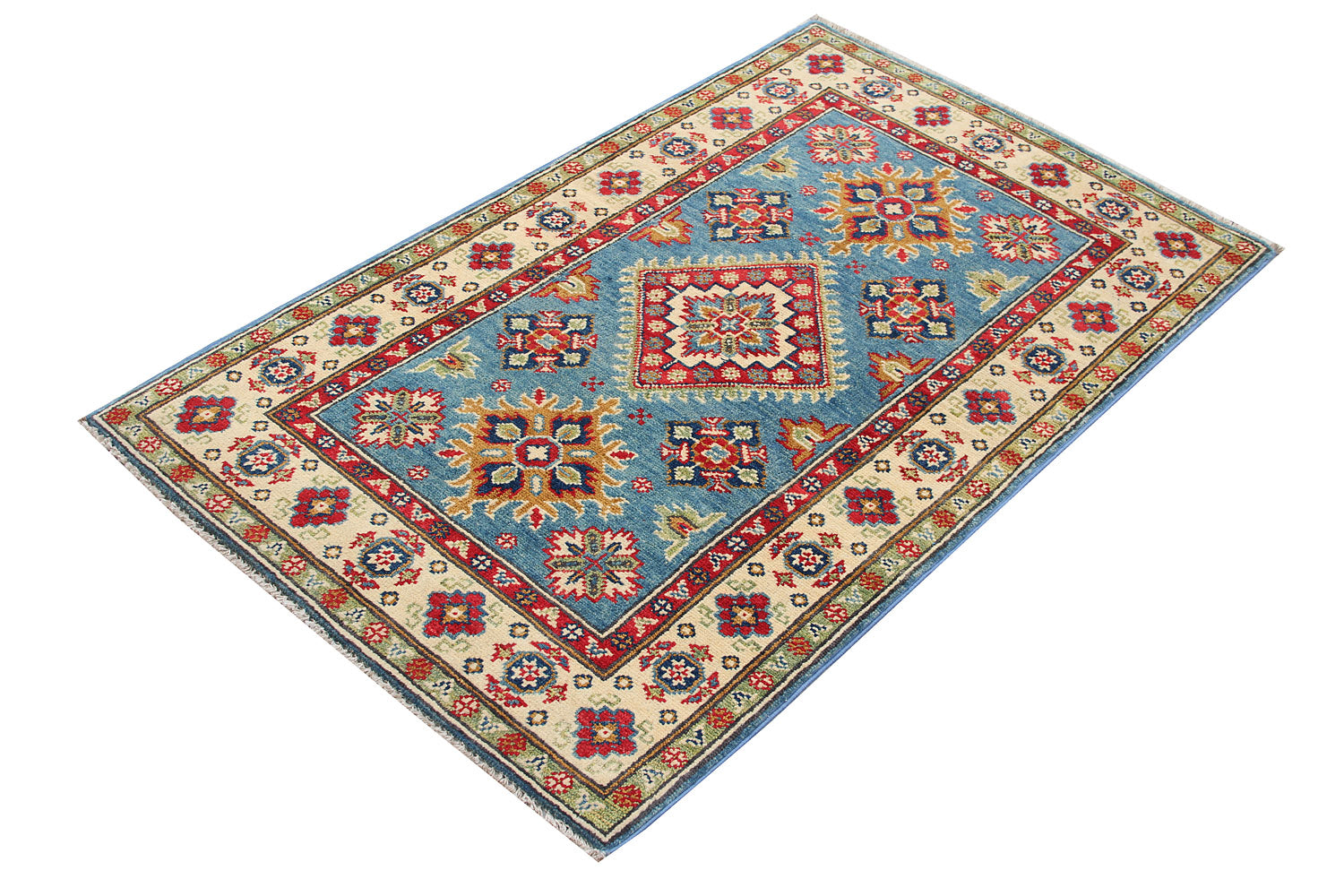 2' 6" x 4' Blue Handmade KAZAK Rug Rectangular