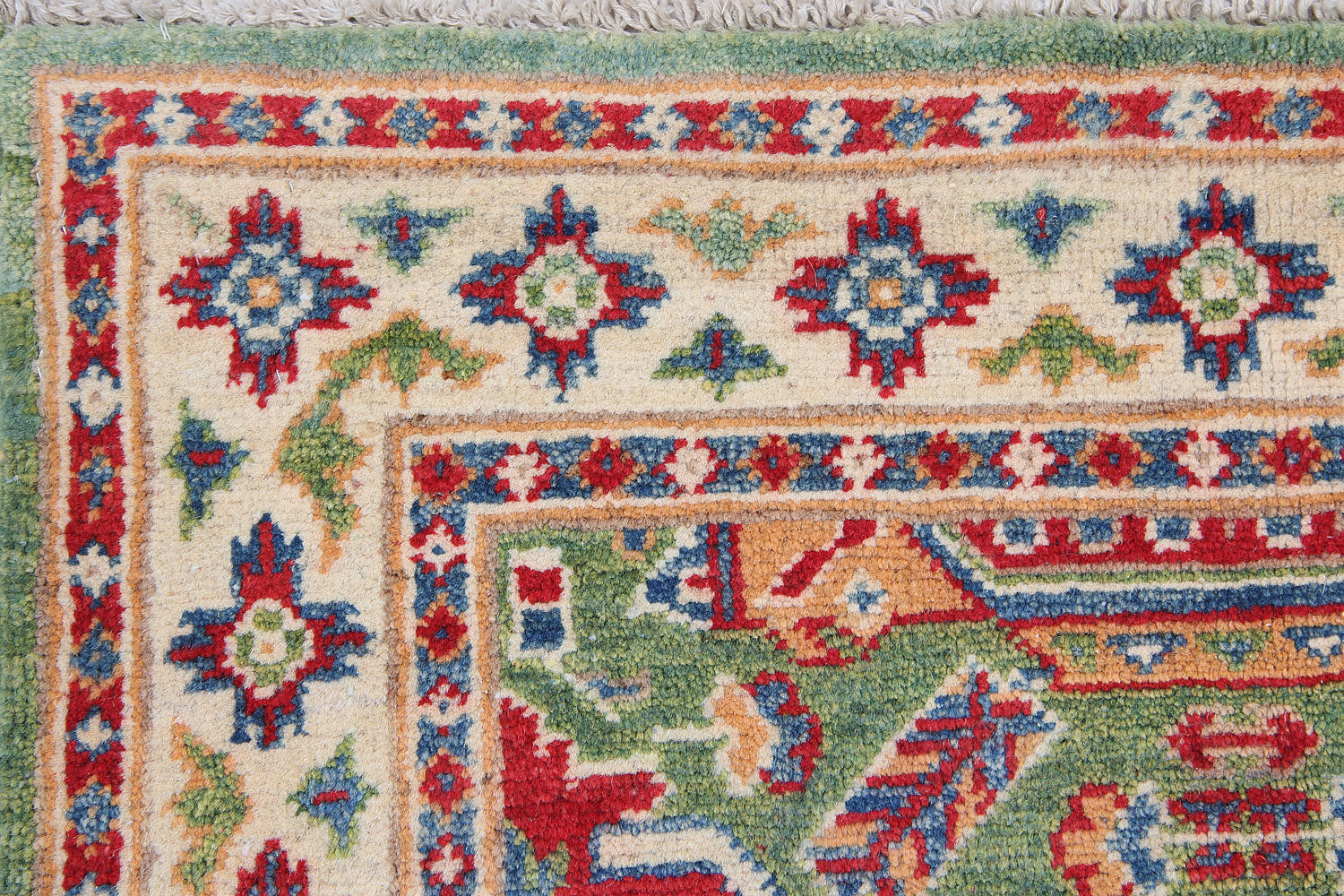 2' 6" x 4' Green Handmade KAZAK Rug Rectangular