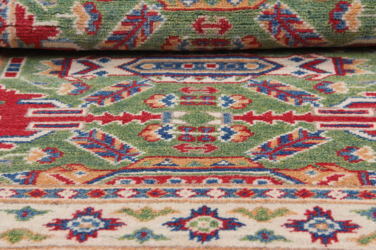 2' 6" x 4' Green Handmade KAZAK Rug Rectangular