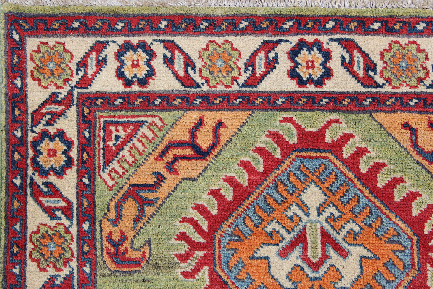 2' 6" x 4' Green Handmade KAZAK Rug Rectangular