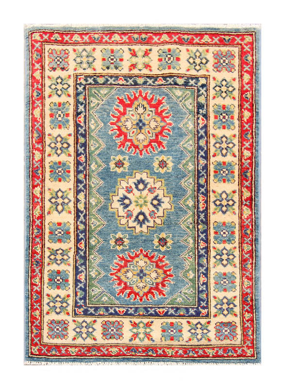 2' 6" x 4' Blue Handmade KAZAK Rug Rectangular