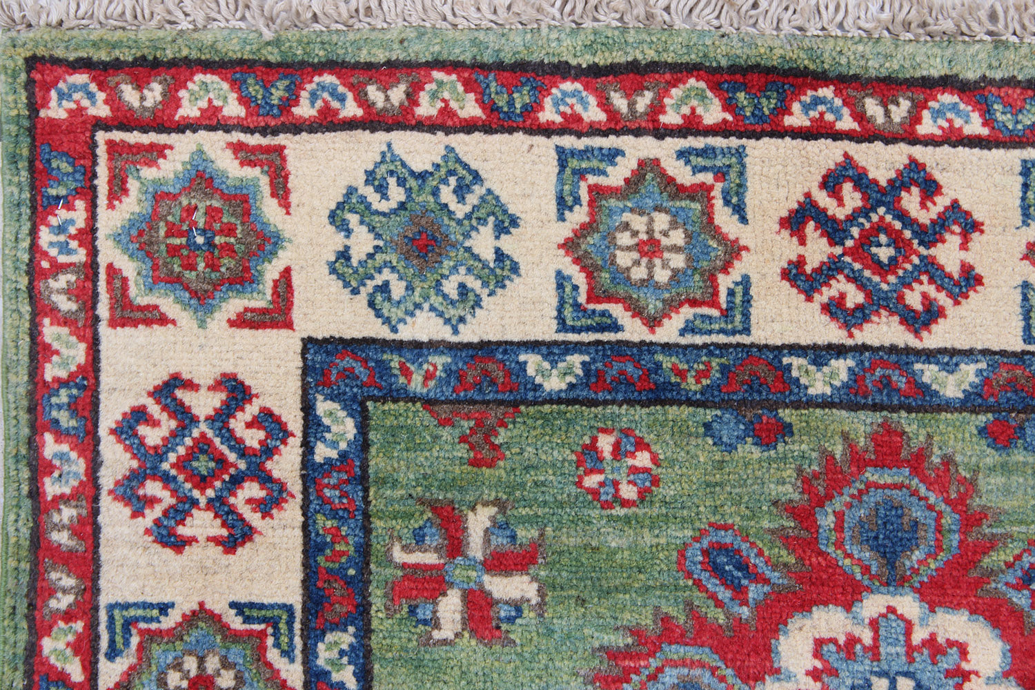 2' 6" x 4' Green Handmade KAZAK Rug Rectangular