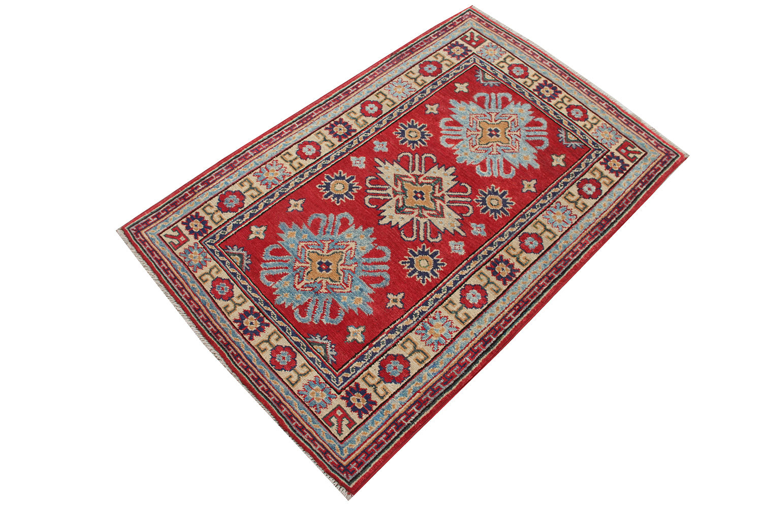 3' X 4' Red Handmade KAZAK Rug Rectangular