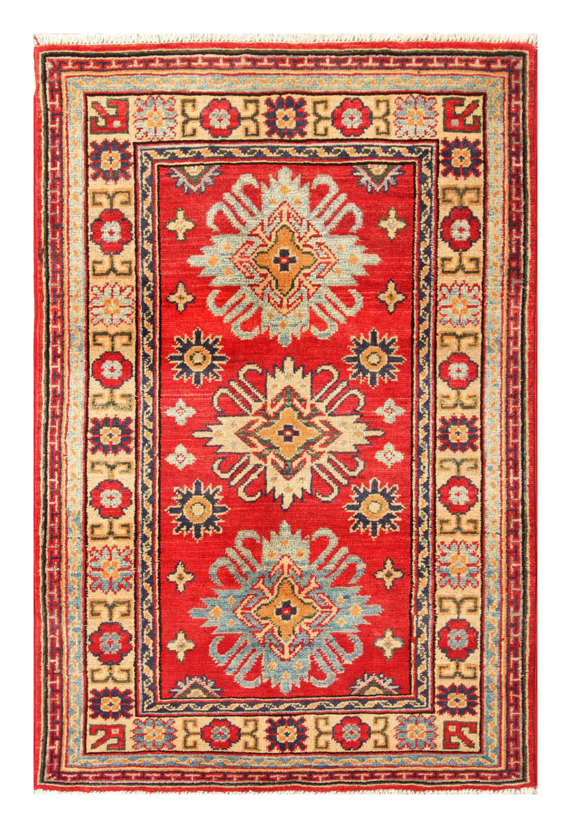 3' X 4' Red Handmade KAZAK Rug Rectangular