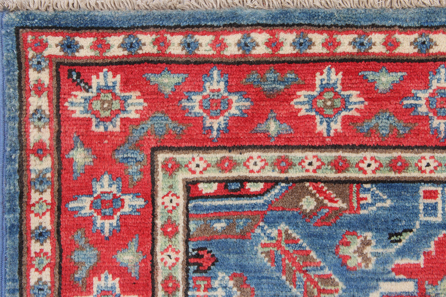 3' X 4' Blue Handmade KAZAK Rug Rectangular