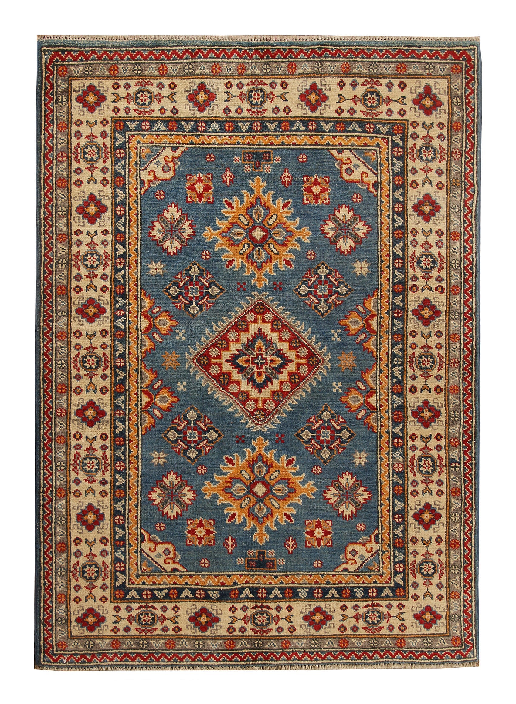 3' X 5' Blue Handmade KAZAK Rug Rectangular
