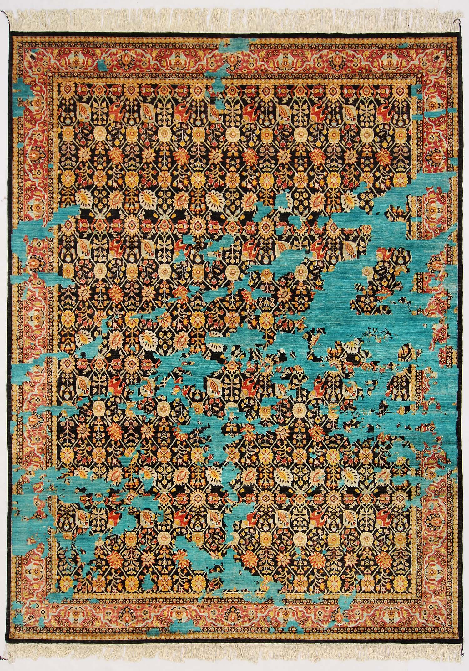 Mamluk Persian Hand Knotted Wool Rug Black 9' x 12'