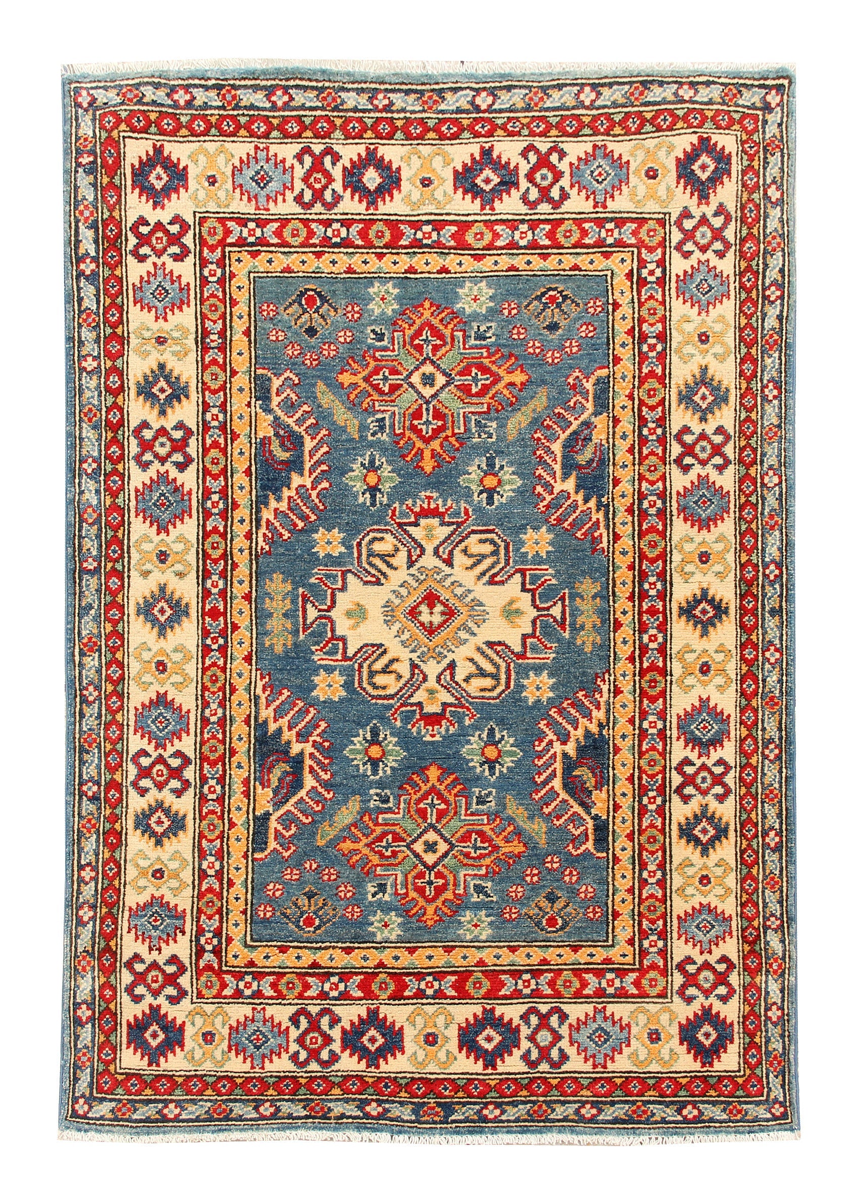 3' X 5' Blue Handmade KAZAK Rug Rectangular