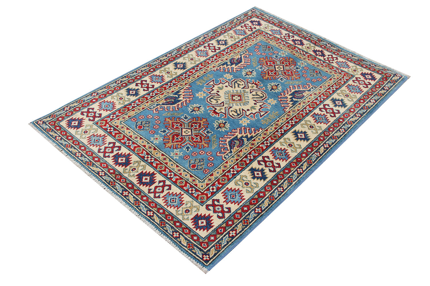 3' X 5' Blue Handmade KAZAK Rug Rectangular