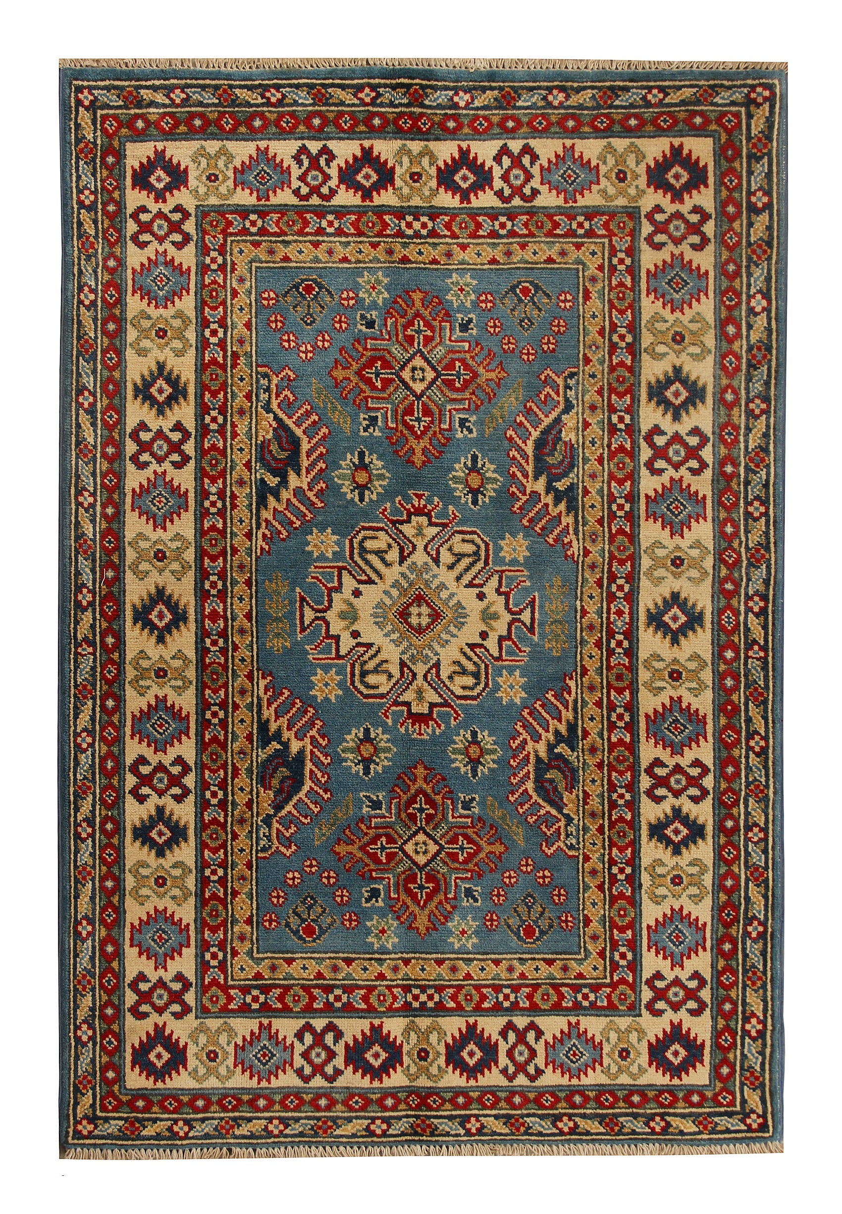 3' X 5' Blue Handmade KAZAK Rug Rectangular