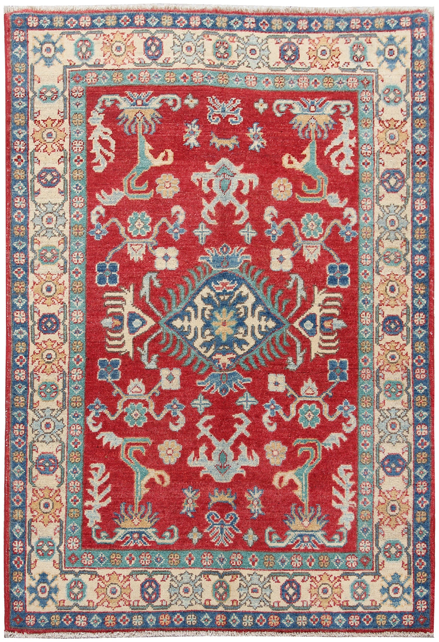 3' X 5' Red Handmade KAZAK Rug Rectangular