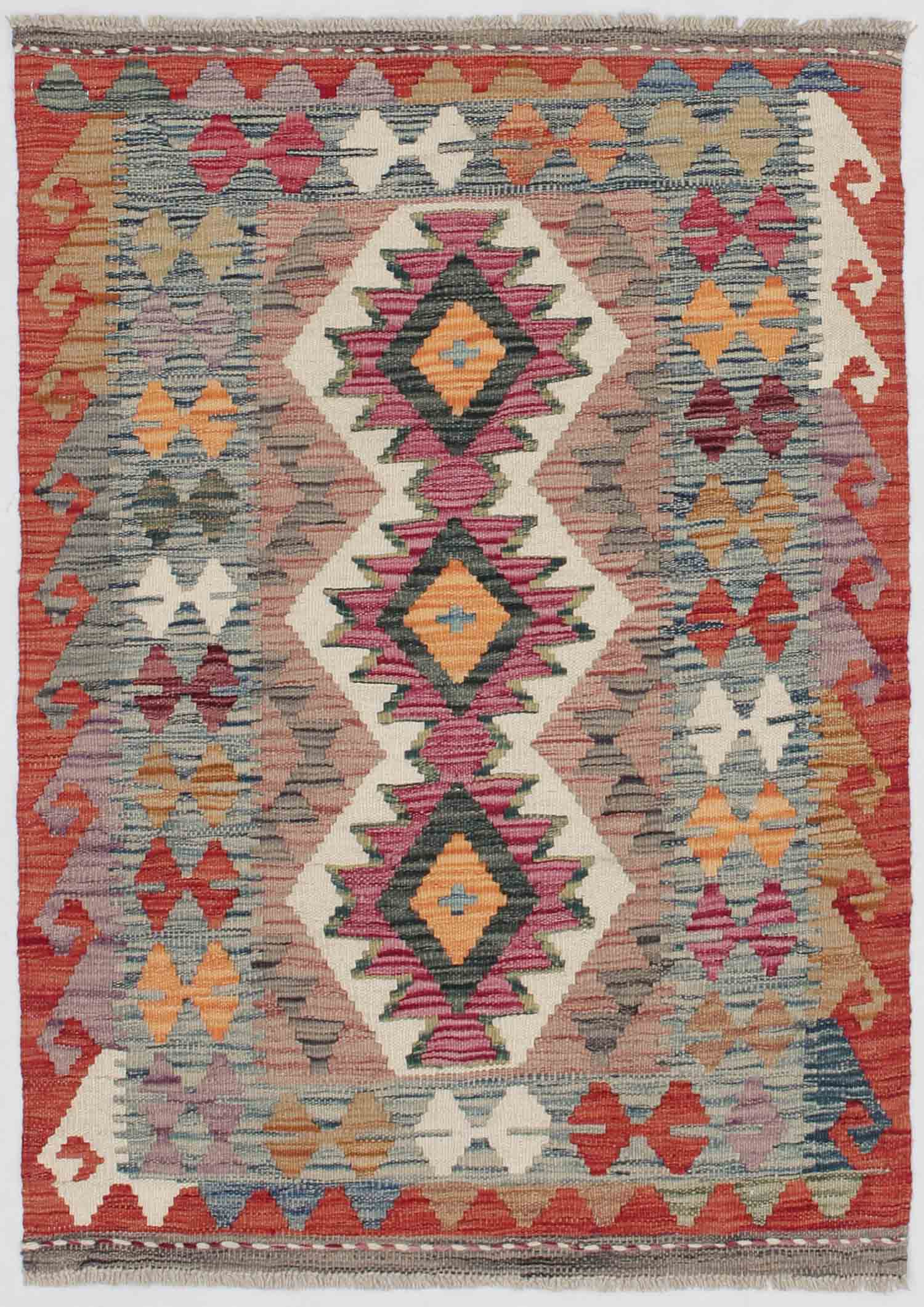 Handmade Veggie Dye Kilim Rug2' 6" x 4' Multy Handmade Veggie Dye Kilim Rug Rectangular