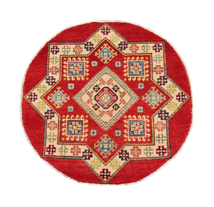 3' 3" X 3' 3'' Red Handmade KAZAK Rug Square