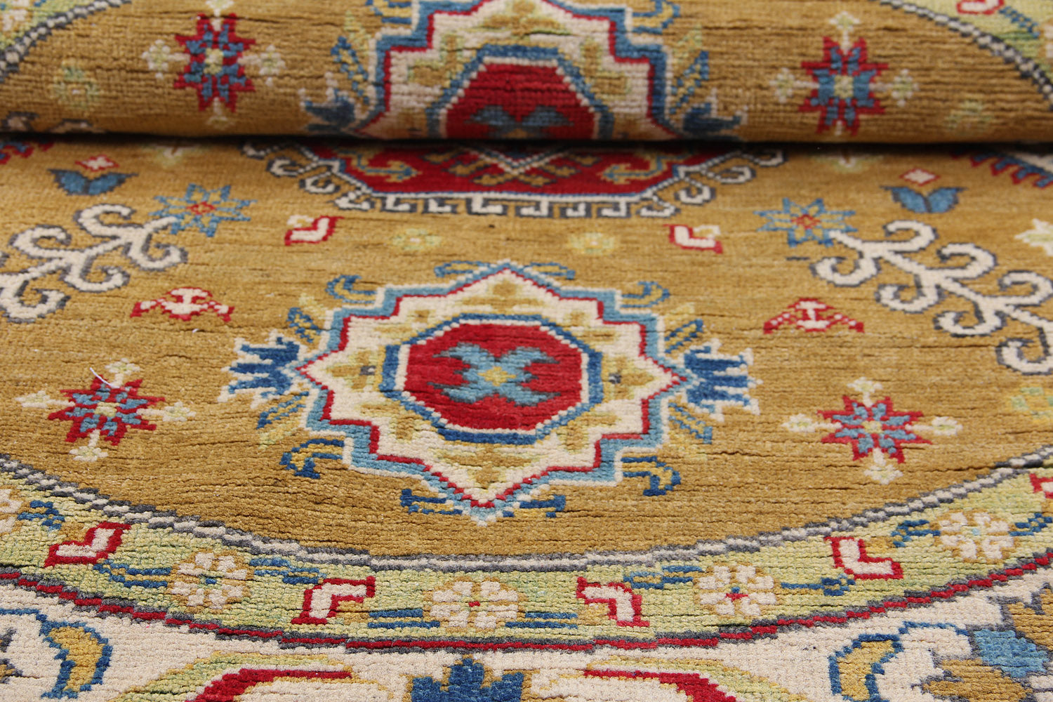 5' X 5' Golden Handmade KAZAK Rug Square