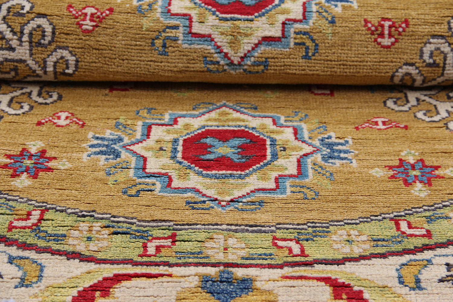 5' X 5' Golden Handmade KAZAK Rug Square