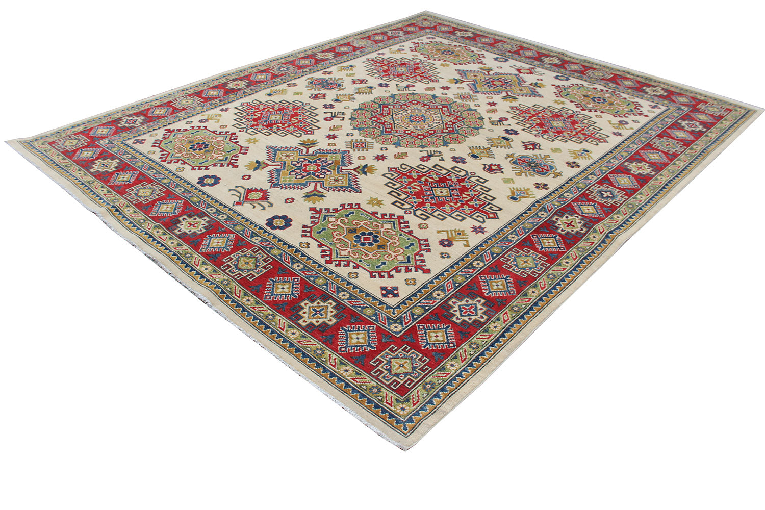 8' X 10' Ivory Handmade KAZAK Rug Rectangular