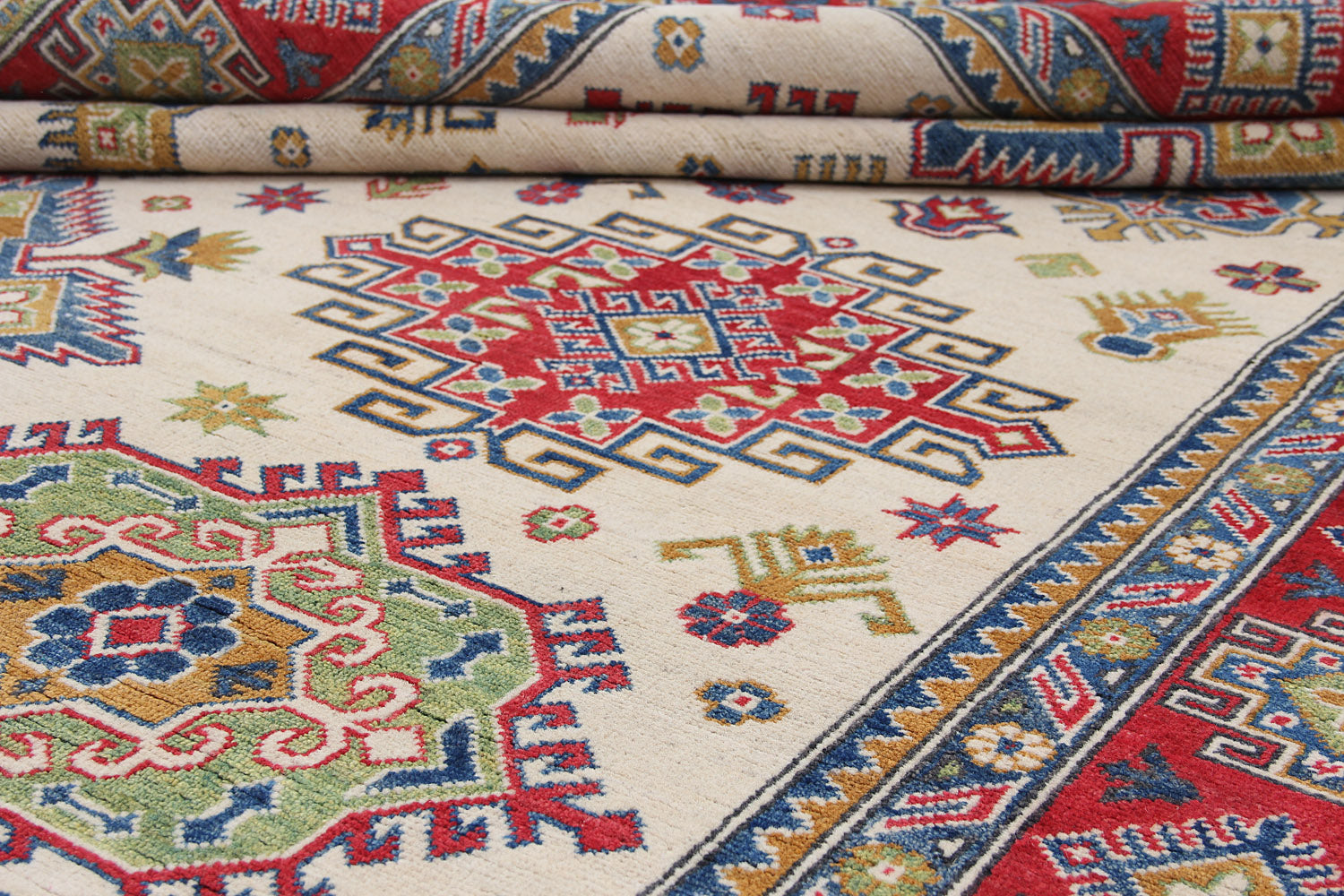 8' X 10' Ivory Handmade KAZAK Rug Rectangular