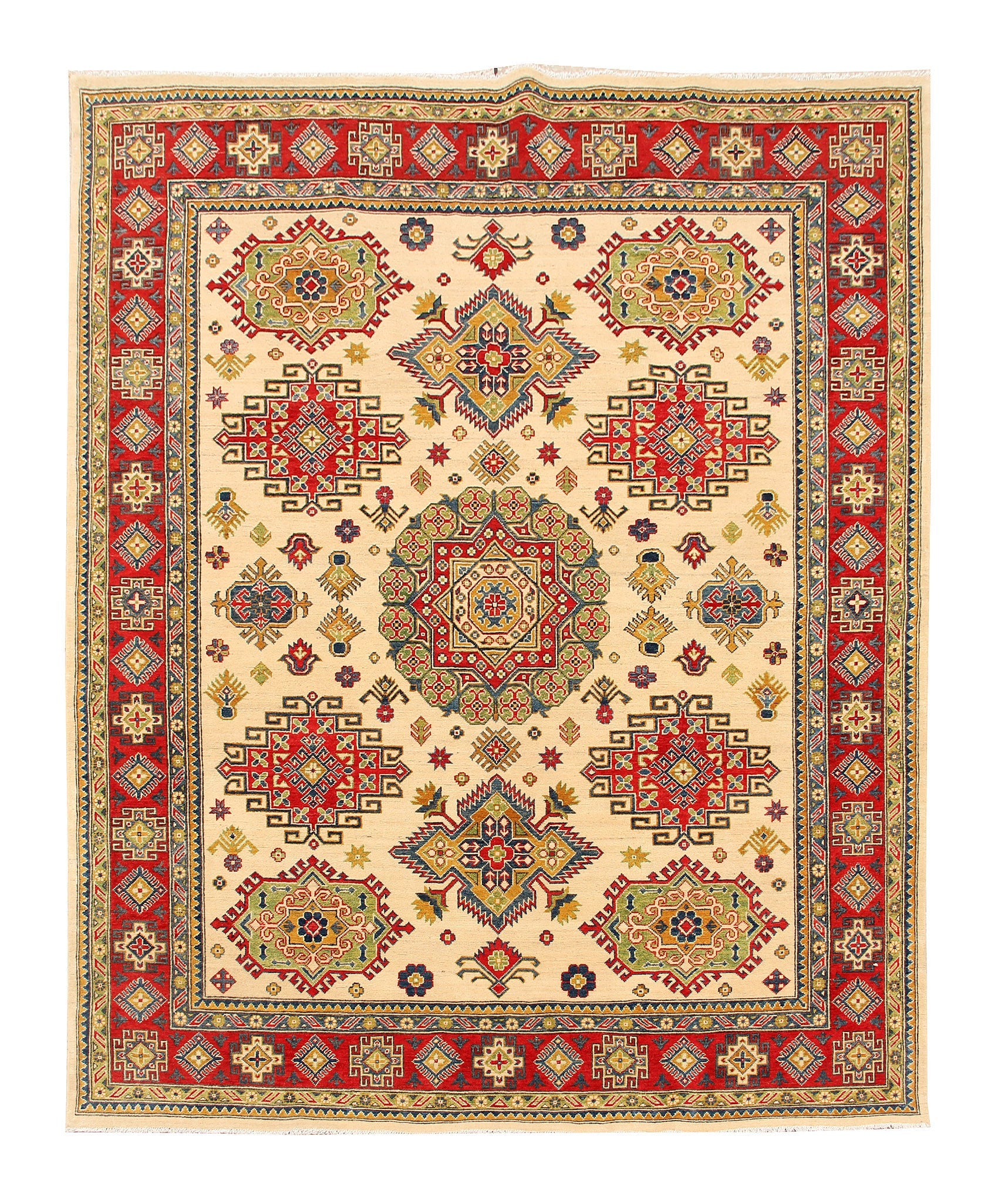 8' X 10' Ivory Handmade KAZAK Rug Rectangular