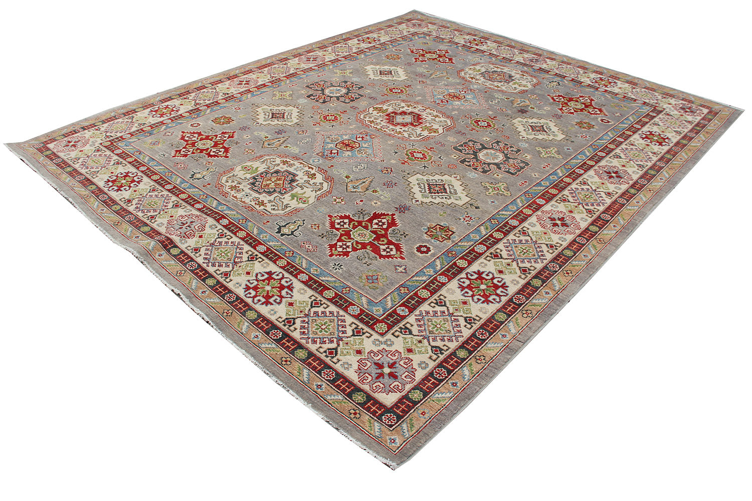 8' X 10' Grey Handmade KAZAK Rug Rectangular