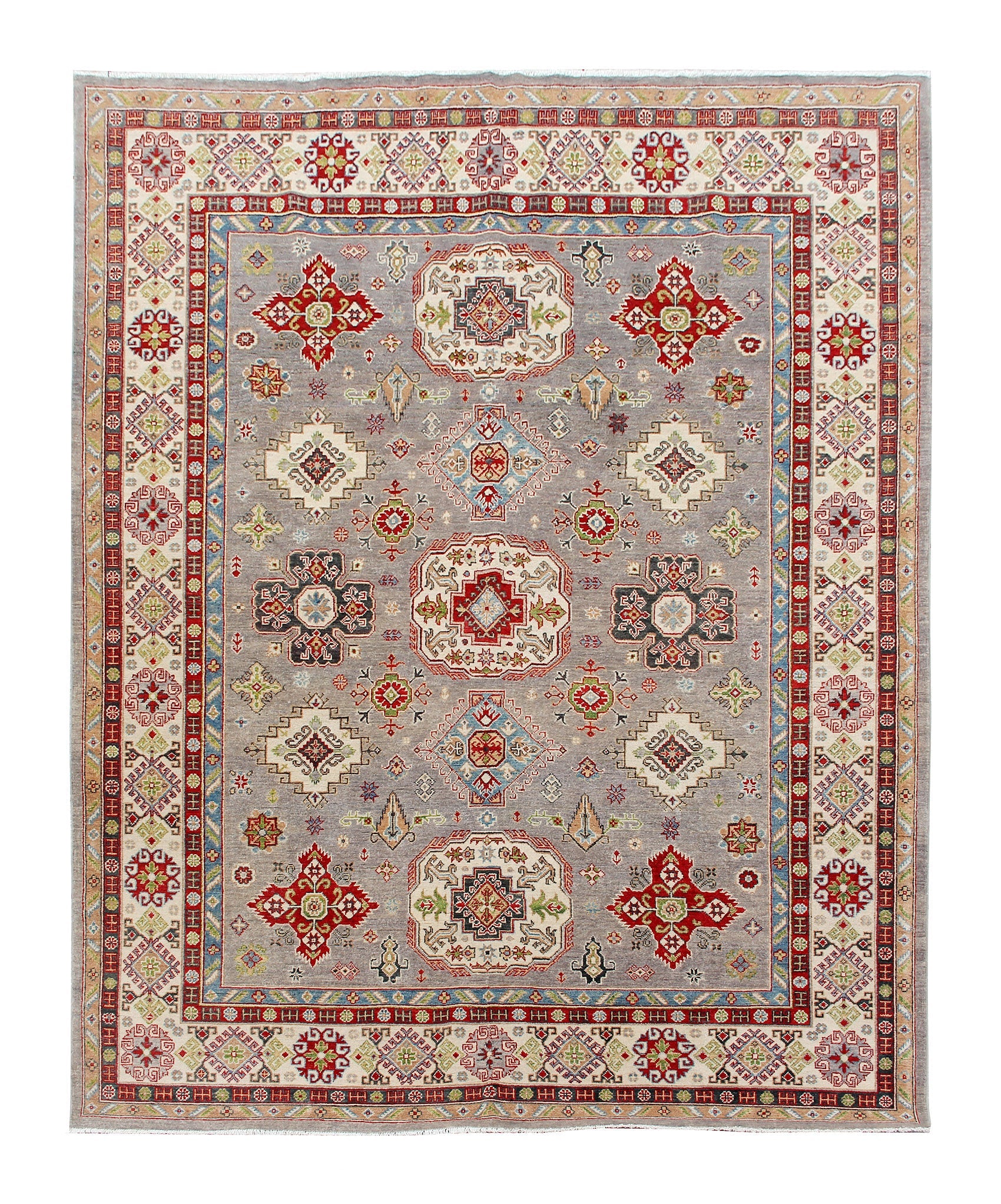 8' X 10' Grey Handmade KAZAK Rug Rectangular