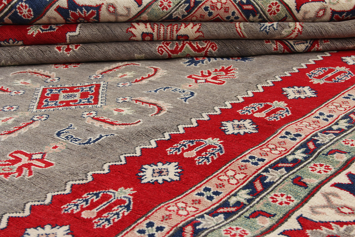 10' X 13' Grey Handmade KAZAK Rug Rectangular