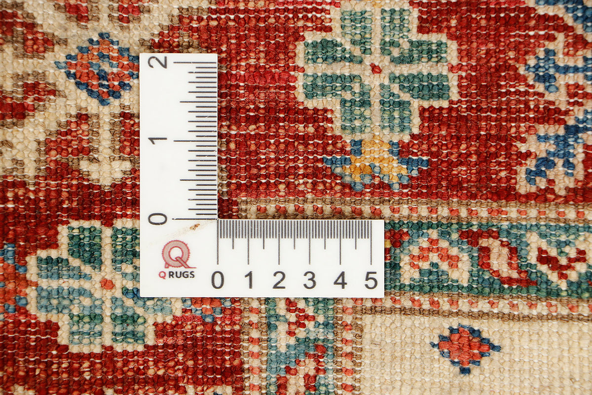 Traditional Ivory Kazak Wool Hand Knotted Runner 13' X 3' 3" Bold Tribal Pattern