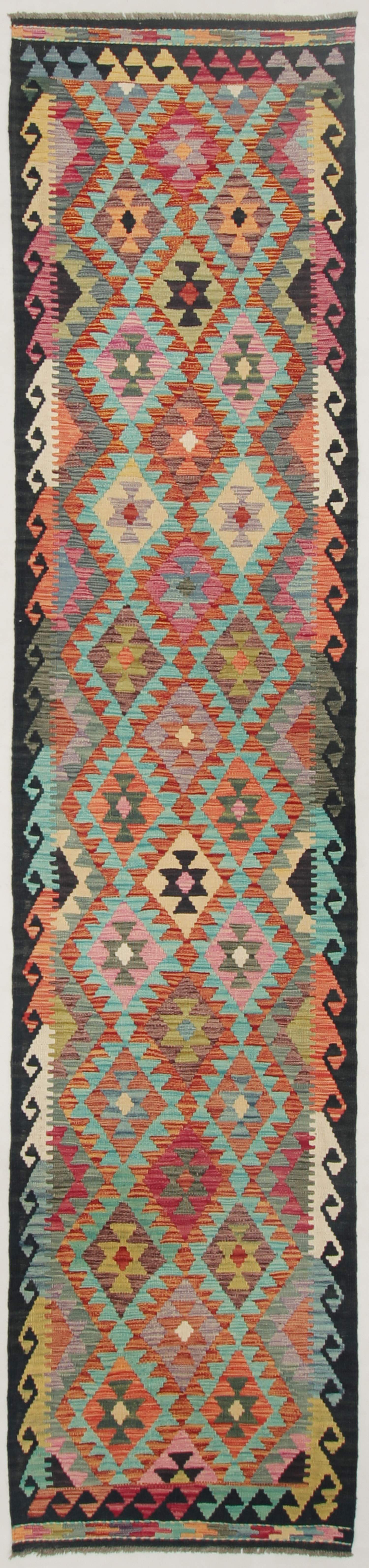 13' X 3' 3" Multy Handmade Veggie Dye Kilim Rug Runner