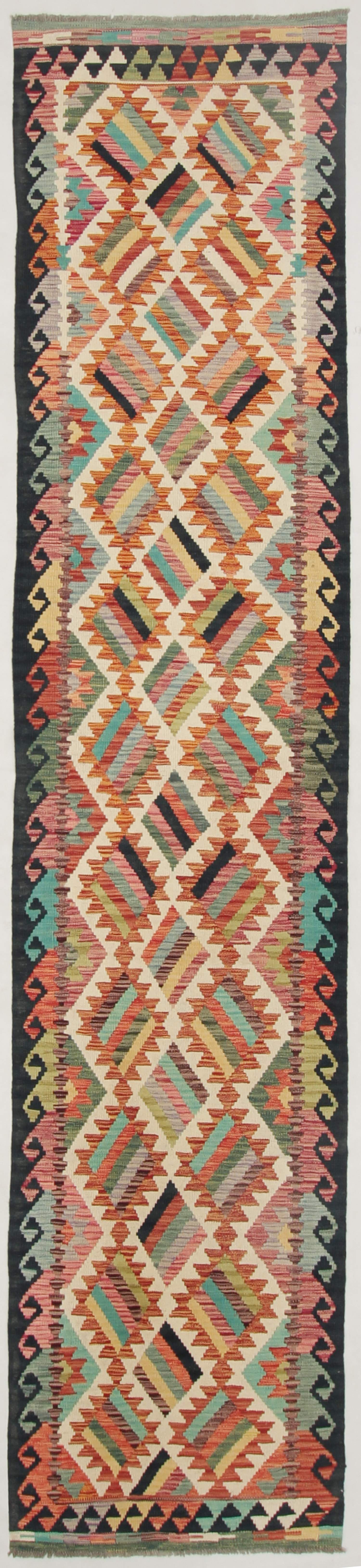 13' X 3' 3" Multy Handmade Veggie Dye Kilim Rug Runner
