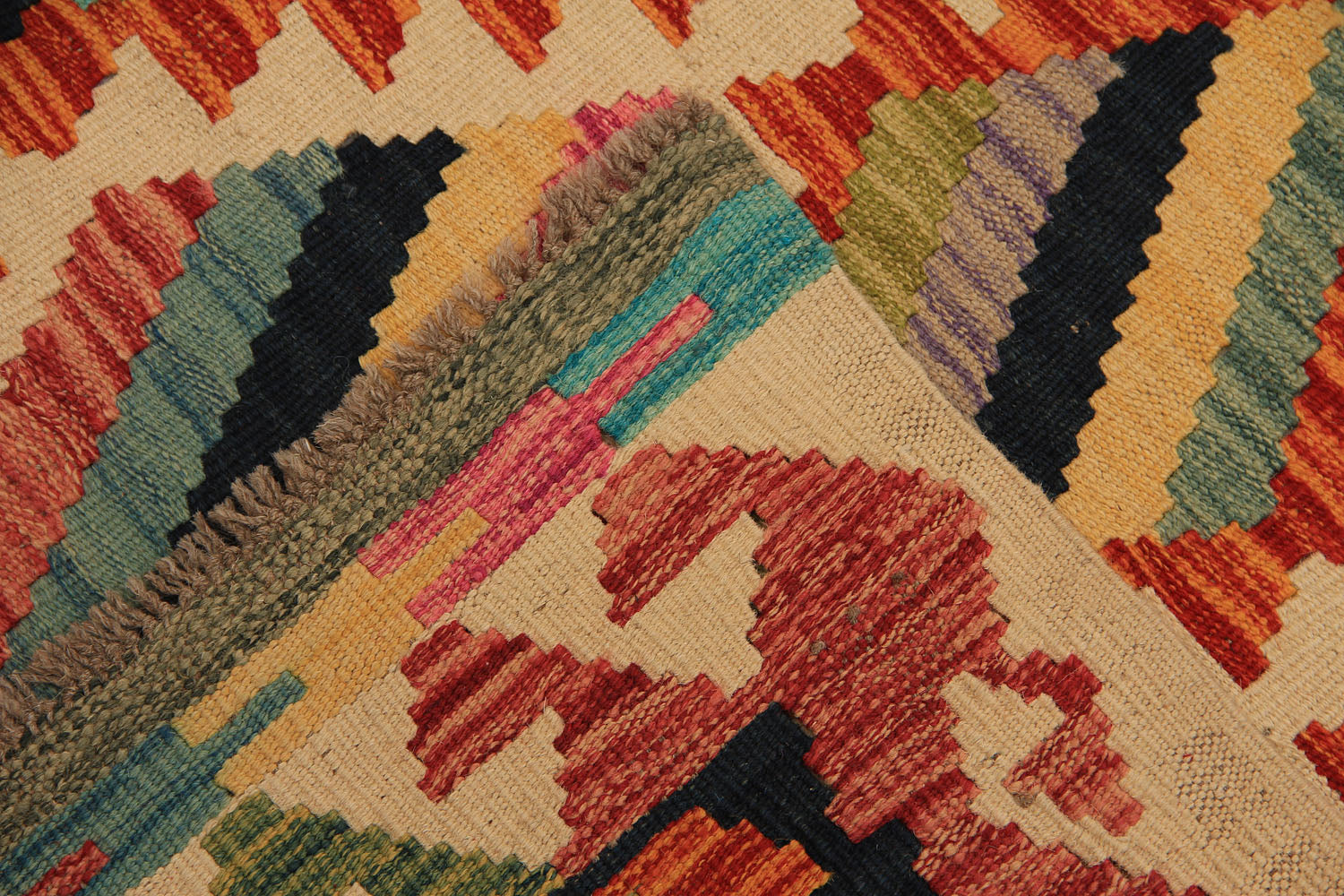 13' X 3' 3" Multy Handmade Veggie Dye Kilim Rug Runner