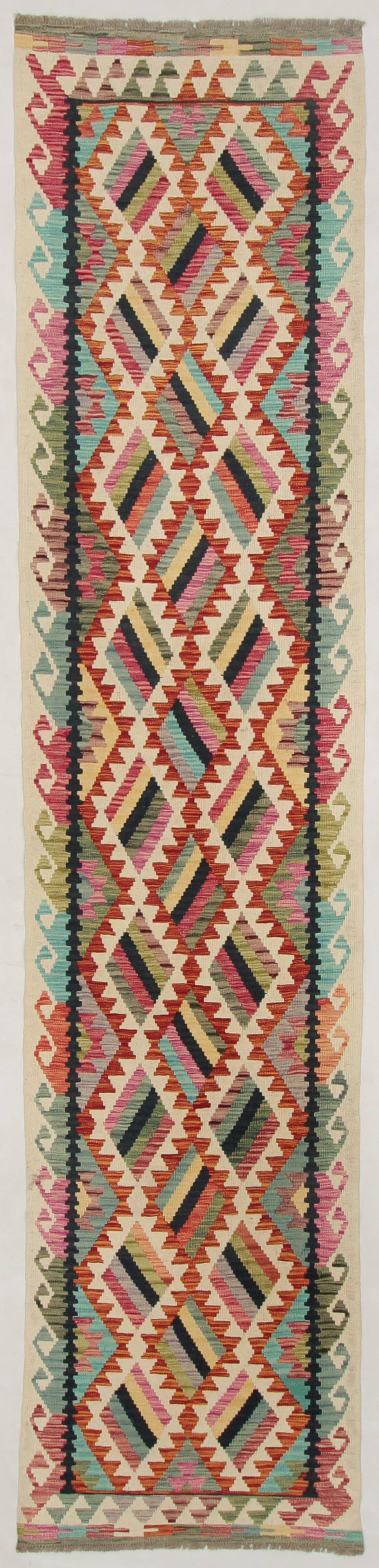 13' X 3' 3" Multy Handmade Veggie Dye Kilim Rug Runner