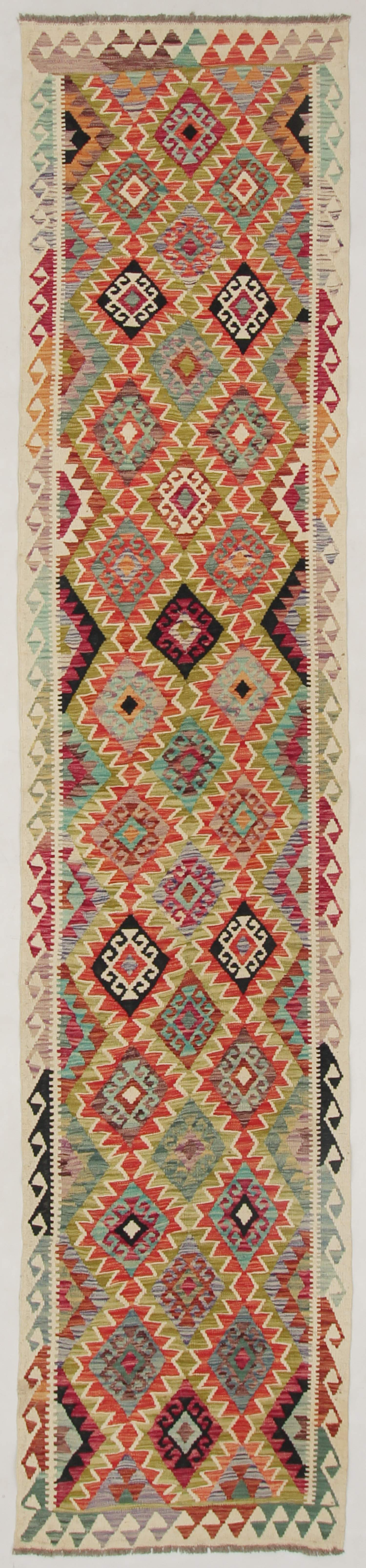 13' X 3' 3" Multy Handmade Veggie Dye Kilim Rug Runner