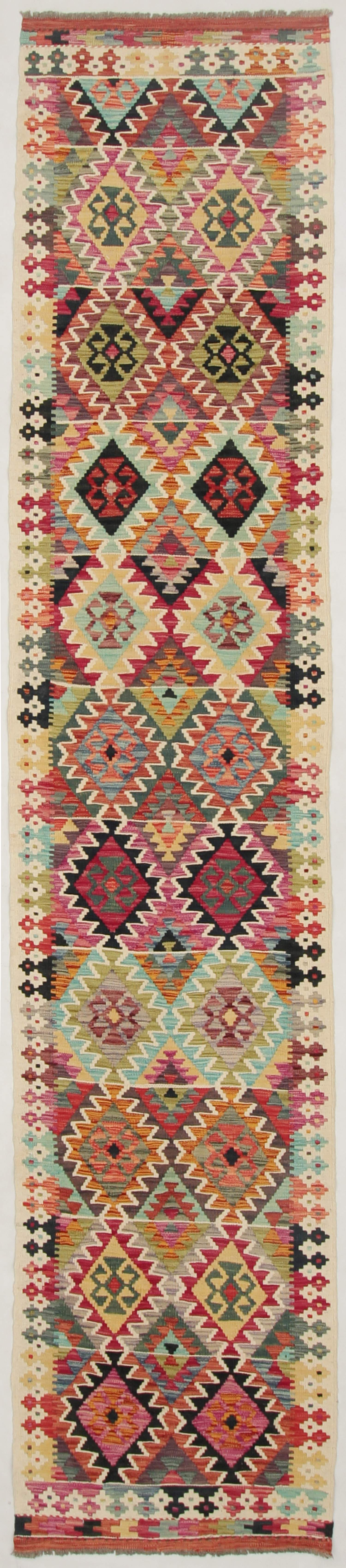 13' X 3' 3" Multy Handmade Veggie Dye Kilim Rug Runner