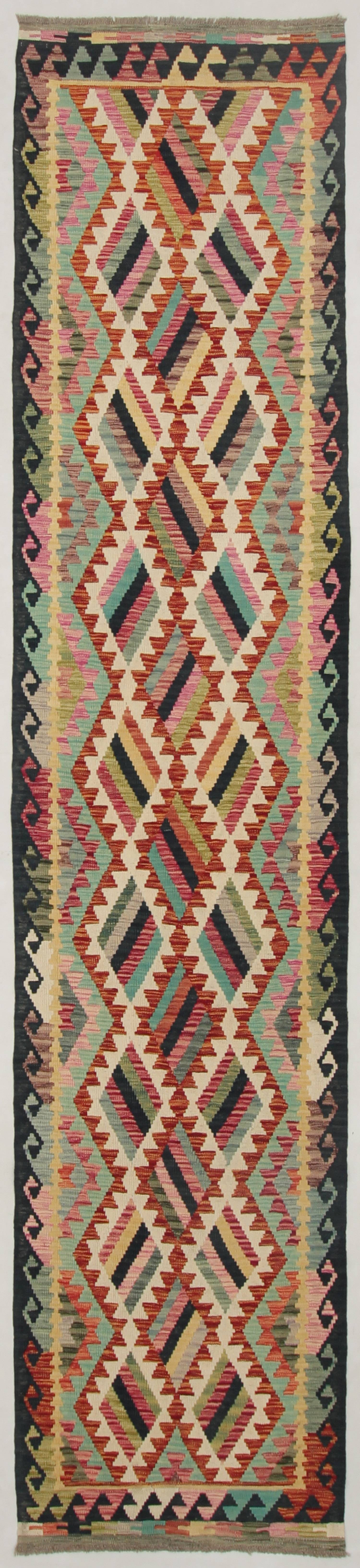 13' X 3' 3" Multy Handmade Veggie Dye Kilim Rug Runner