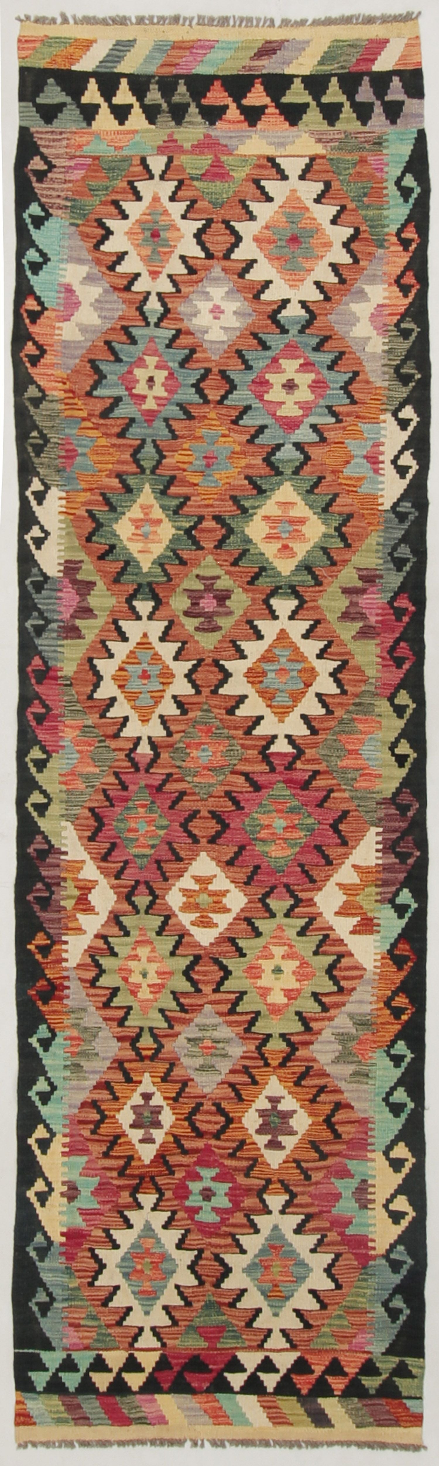 3' X 10' Multy Handmade Veggie Dye Kilim Rug Runner