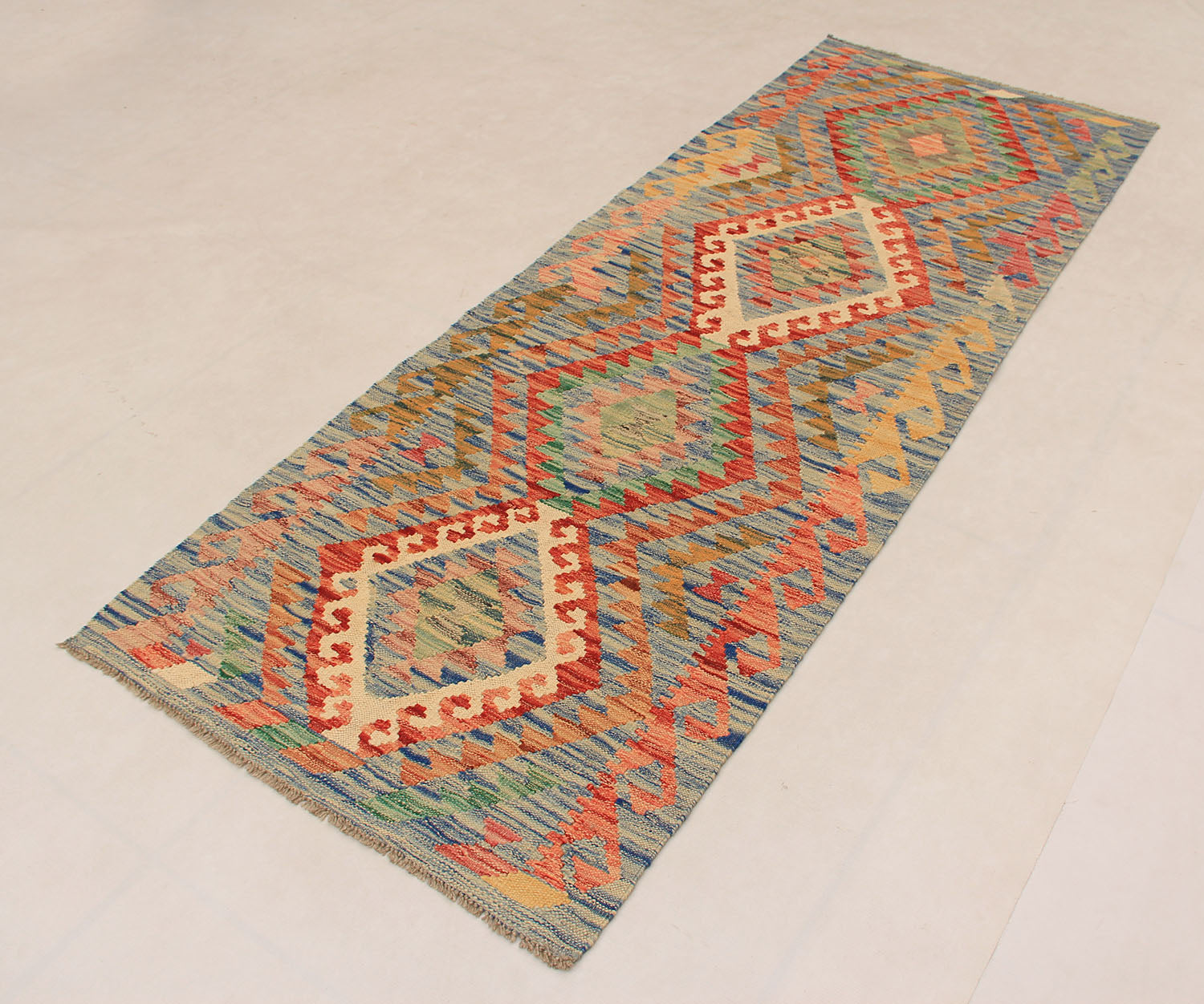2' 6" X 7' 6" Multy Handmade Veggie Dye Kilim Rug Runner