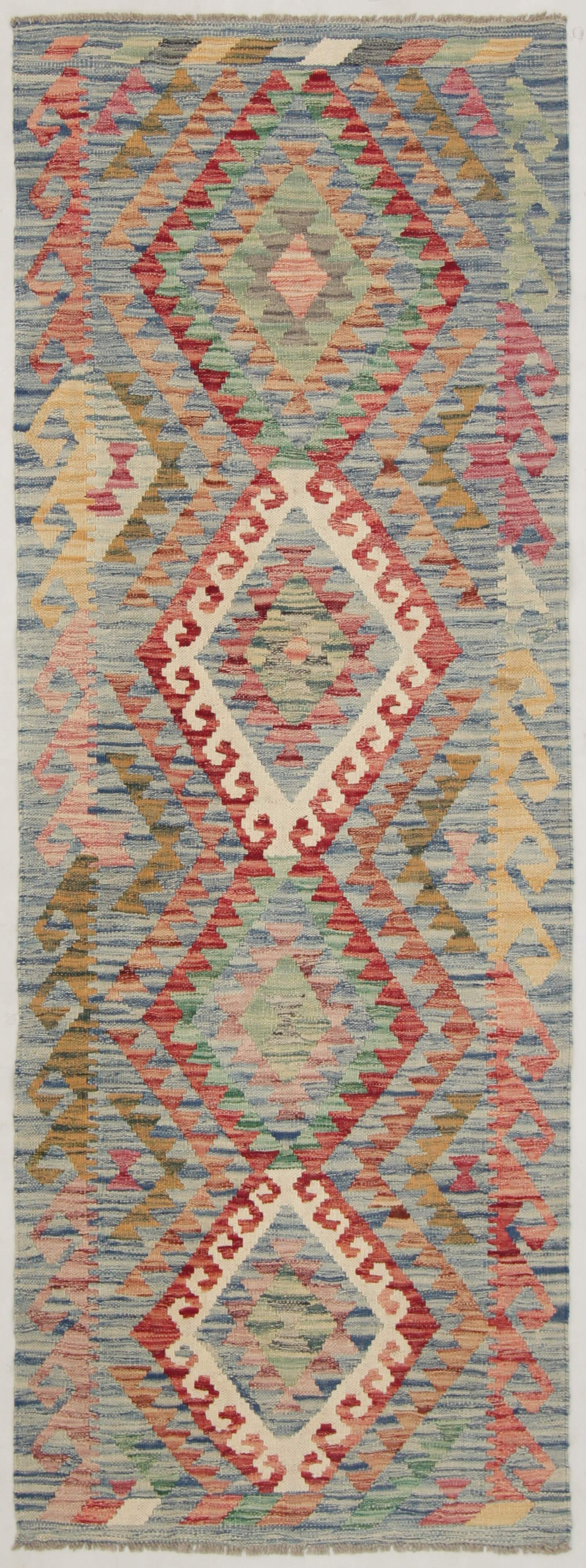 2' 6" X 7' 6" Multy Handmade Veggie Dye Kilim Rug Runner