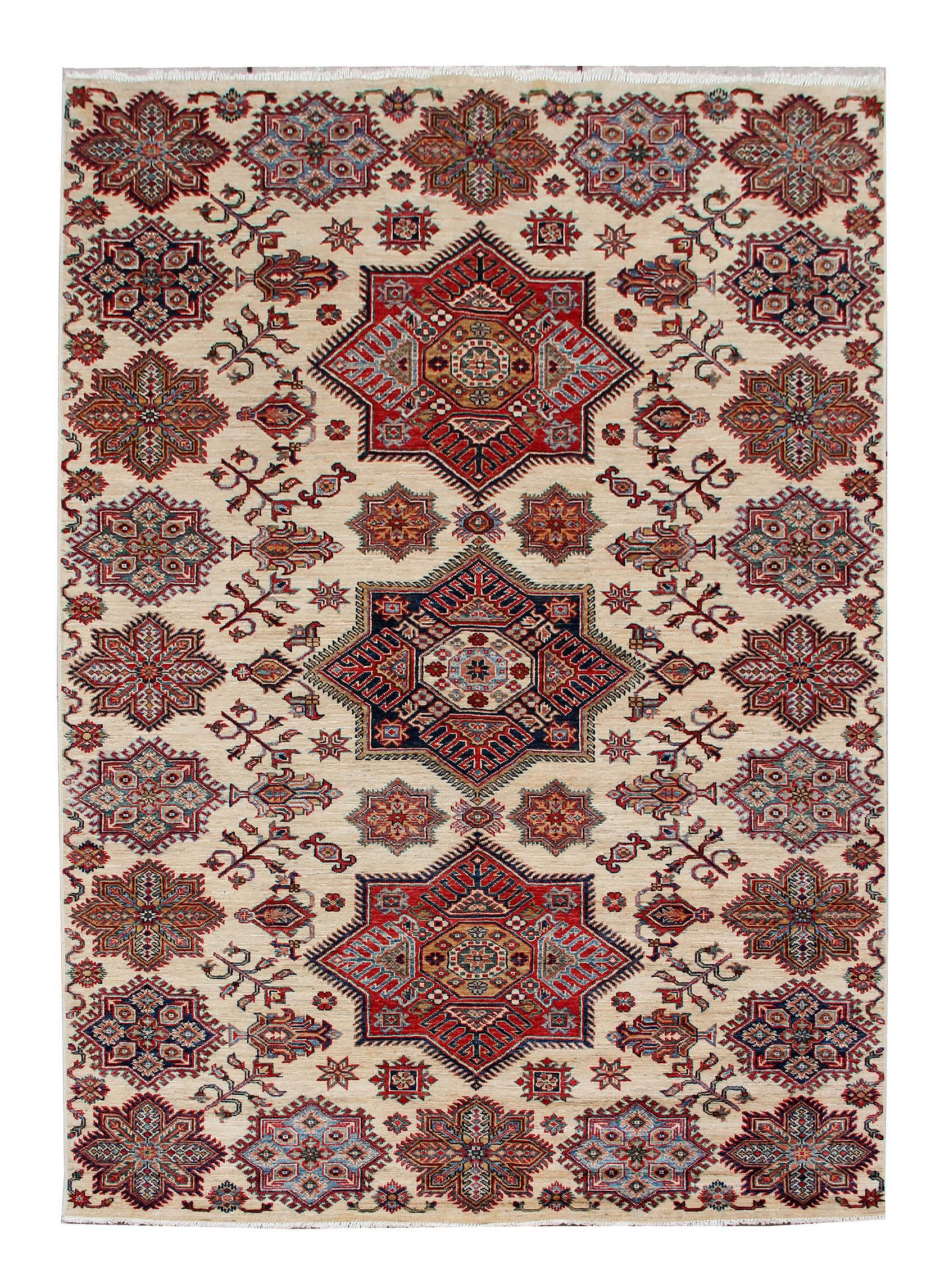 5' 6" X 8' Ivory Handmade SUPREME KAZAK Rug Rectangular