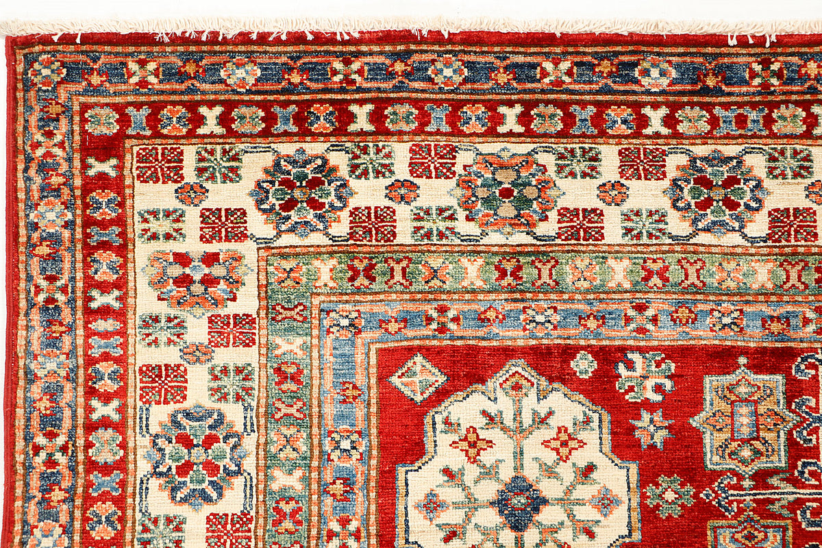 Authentic Red Kazak Hand Knotted Wool Rug 5' 6" X 8' Bold Geometric Design