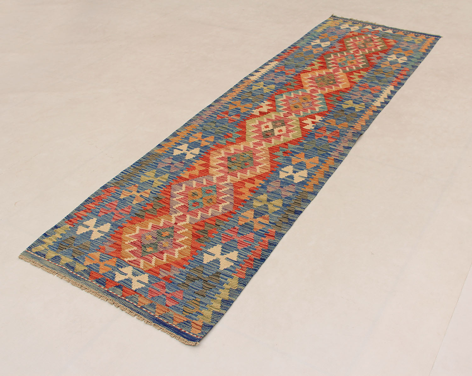 2' 6" X 9' Multy Handmade Veggie Dye Kilim Rug Runner