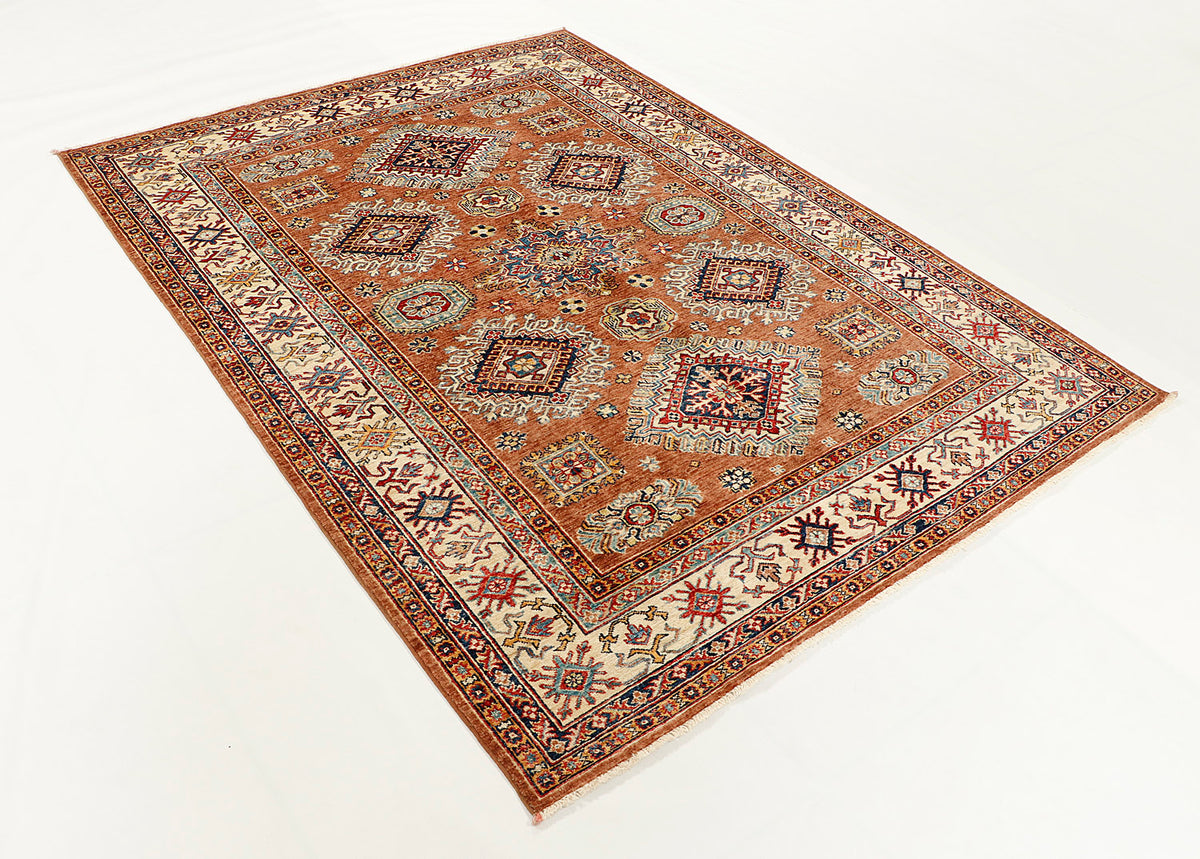 Handmade Brown Kazak Wool Rug 5' 6" X 8' Traditional Tribal Weave