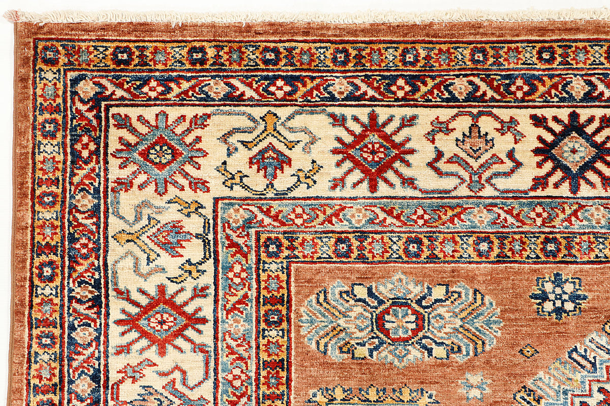Handmade Brown Kazak Wool Rug 5' 6" X 8' Traditional Tribal Weave