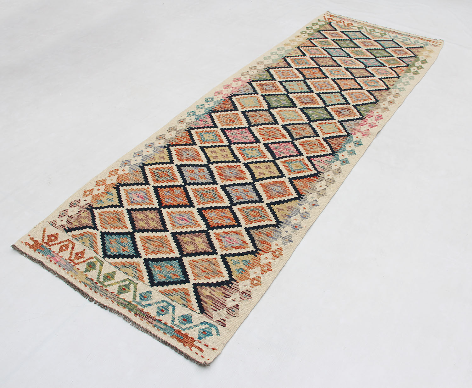 2' 6" X 9' Multy Handmade Veggie Dye Kilim Rug Runner