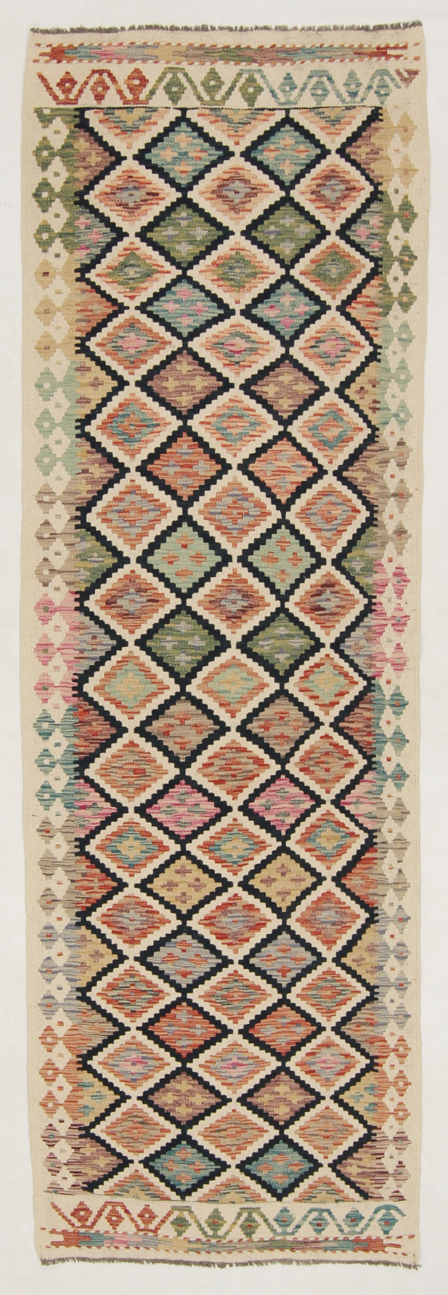 2' 6" X 9' Multy Handmade Veggie Dye Kilim Rug Runner