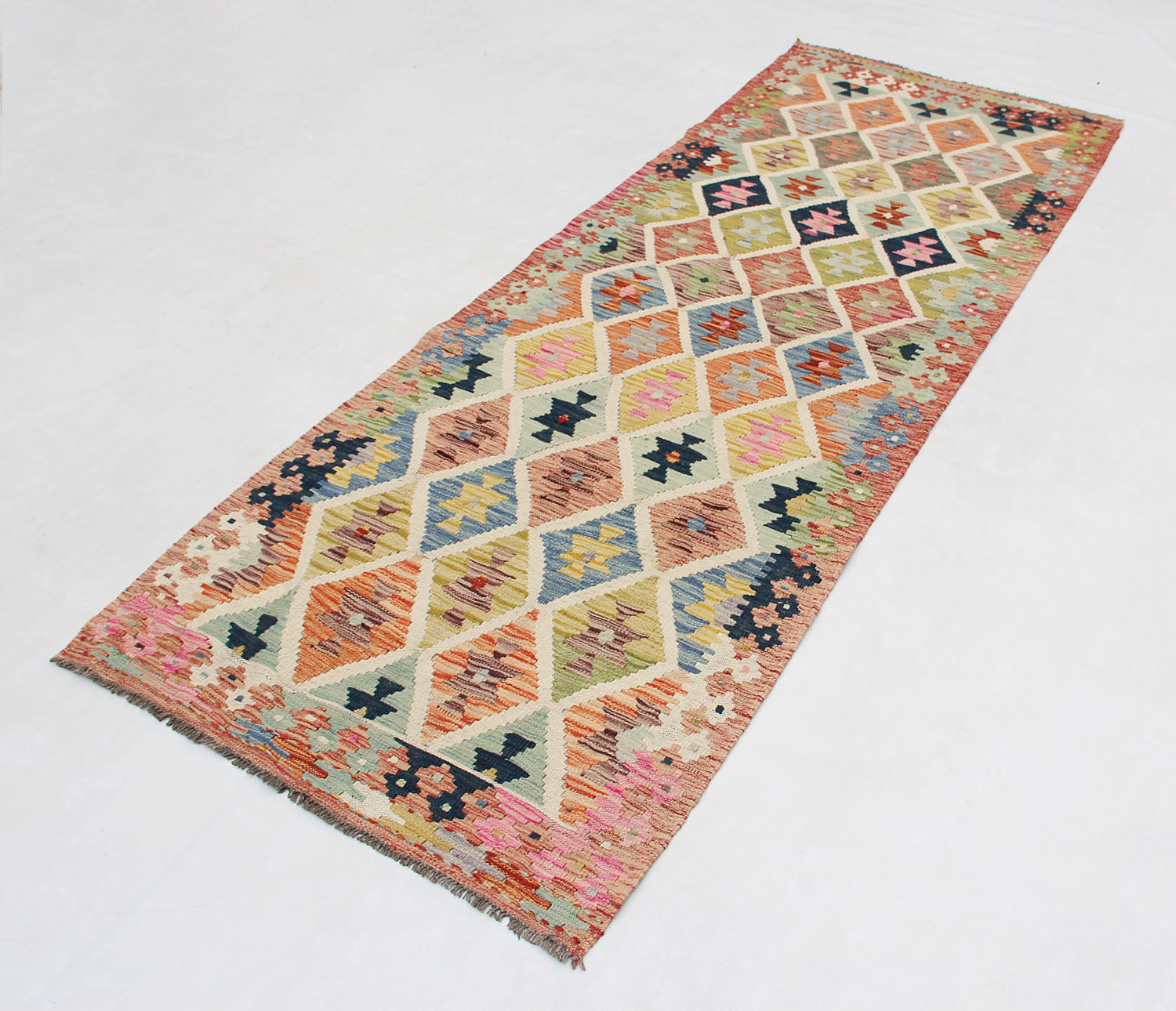 3' X 8' Multy Handmade Veggie Dye Kilim Rug Runner