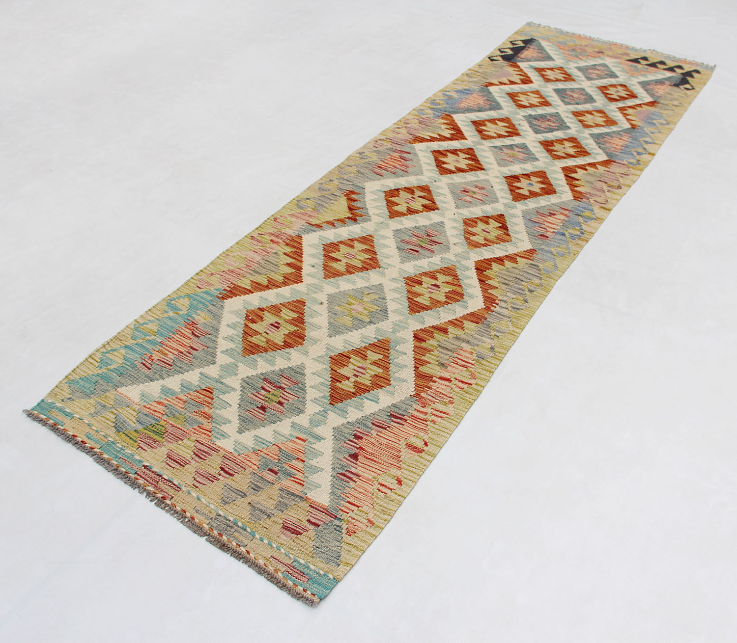 2' 6" X 9' Multy Handmade Veggie Dye Kilim Rug Runner