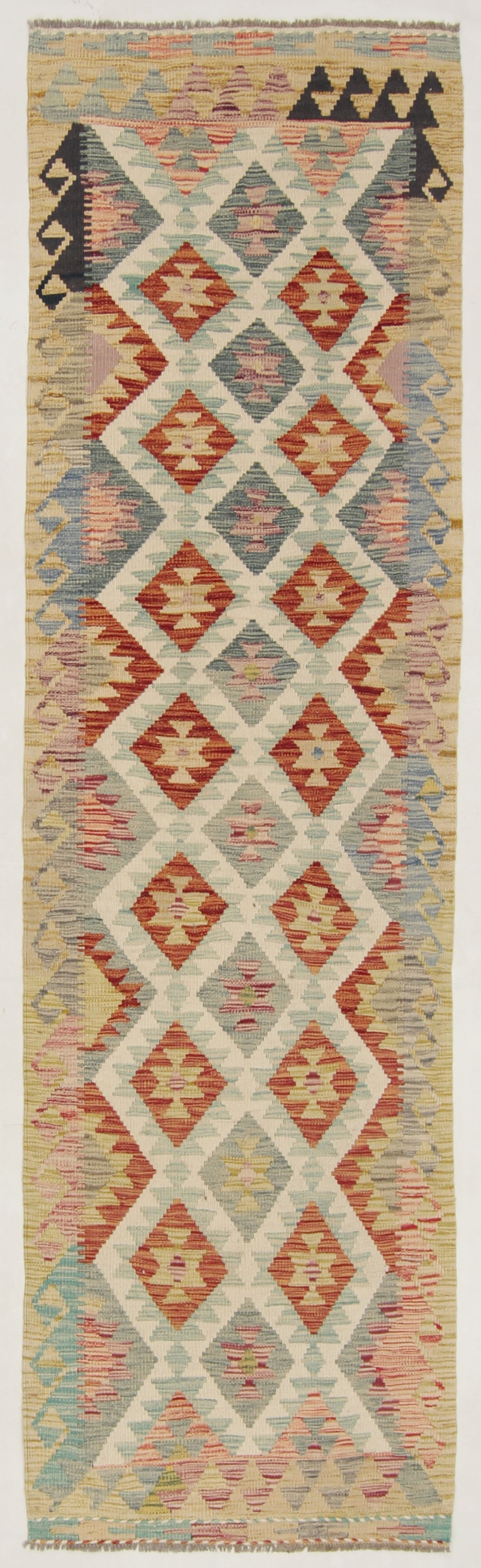 2' 6" X 9' Multy Handmade Veggie Dye Kilim Rug Runner
